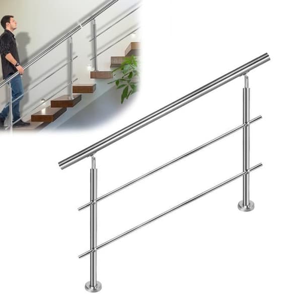 YUENFONG Trappräcke i rostfritt stål för trappor, balkong, inomhus och utomhus, Silver (180 cm, med 2 skenor)