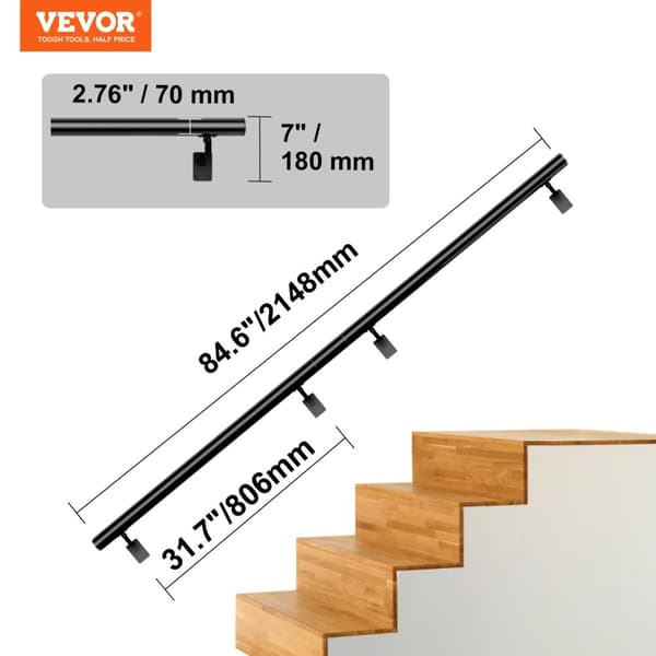 Gelænder, trappegelænder, forbedret stabilitet, ergonomisk design,4 fod