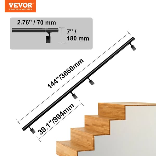 Gelænder, trappegelænder, forbedret stabilitet, ergonomisk design,4 fod