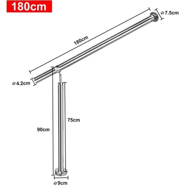 LARS360 Ledstång i rostfritt stål Trappräcke Väggräcke För inomhus- och utomhustrappa 180x90cm