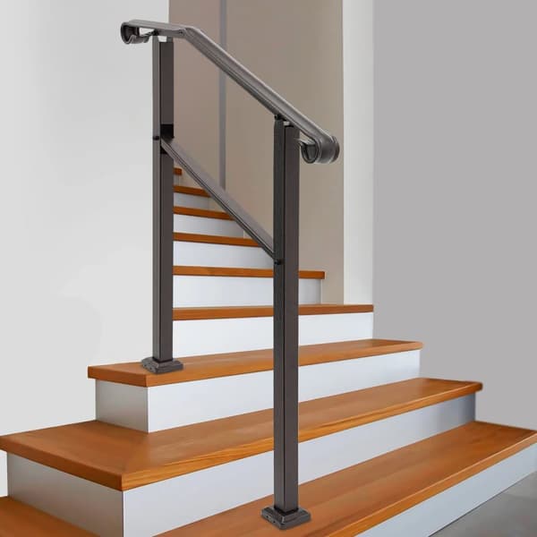 Udendørs Trappegelænder, 3 Trins Design, Holdbart Kulstofstål, Moderne Mørkebrun Finish