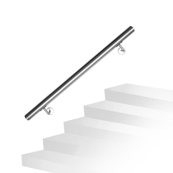 V?ggmonterad trappr?cke 80 cm?�C Handr?cke i st?l, metallr?cke 42 mm med v?ggf?sten f?r barn och ?ldre, inomhus & utomhus.