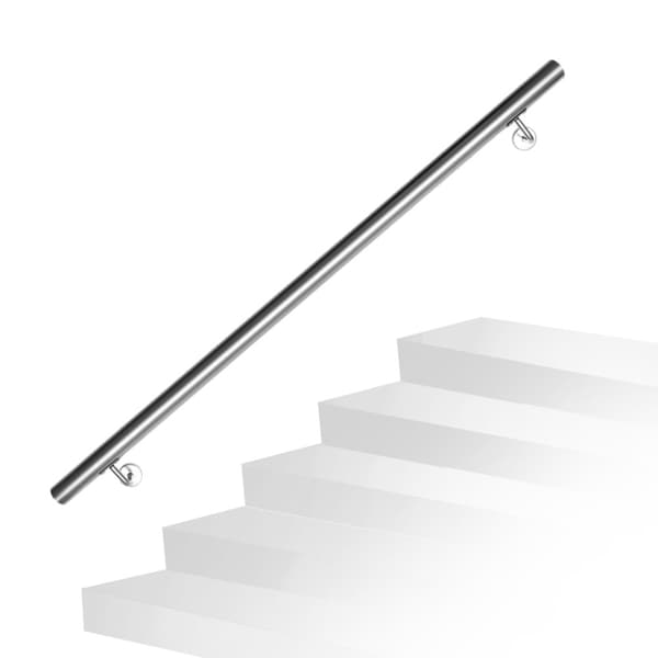 V?ggmonterad trappr?cke 120 cm?�C Handr?cke i st?l, metallr?cke 42 mm med v?ggf?sten f?r barn och ?ldre, inomhus & utomhus.