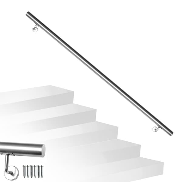 V?ggmonterad trappr?cke 200 cm?�C Handr?cke i st?l, metallr?cke 42 mm med v?ggf?sten f?r barn och ?ldre, inomhus & utomhus.