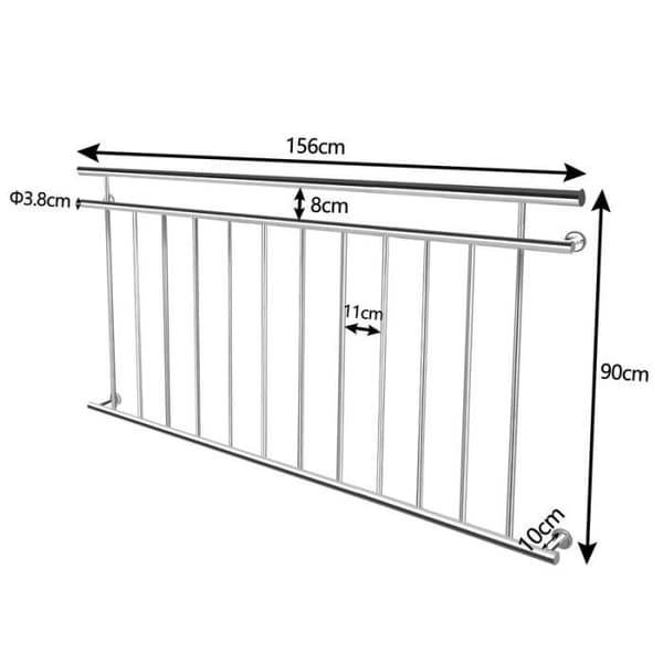 YUENFONG Balkongräcke Balustrad i rostfritt stål fönster räcke 156 x 90 cm