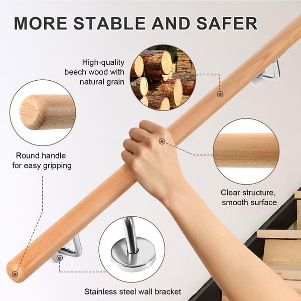 Bokhandledare 50cm rund trähandledare upp till 2 meter med metallpluggar Balustrade