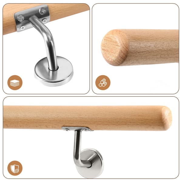 Bokhandledare 50cm rund trähandledare upp till 2 meter med metallpluggar Balustrade