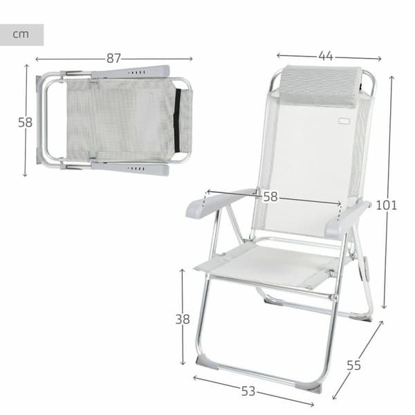 Polstrede Campingstolen Aktive Justerbar Grå 44 x 55 x 101 cm