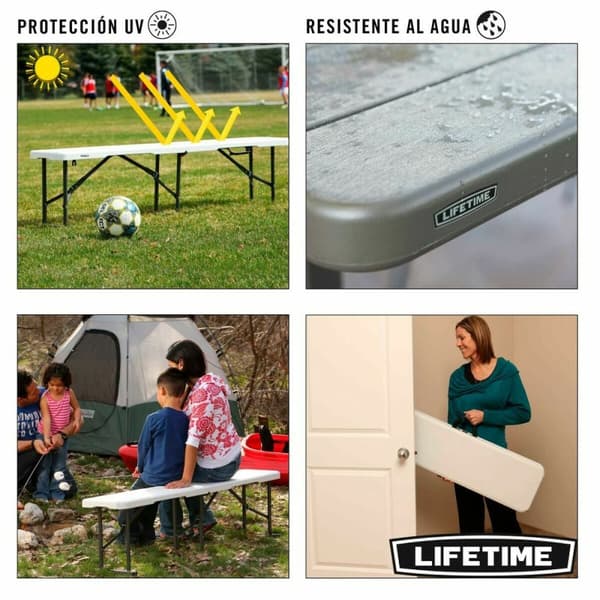 Benk Lifetime Sammenleggbar Hvit 183 x 29 x 42 cm