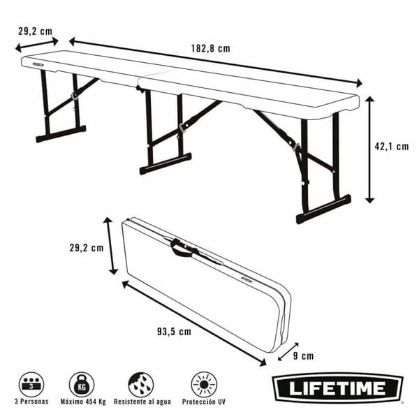 Benk Lifetime Sammenleggbar Hvit 183 x 29 x 42 cm