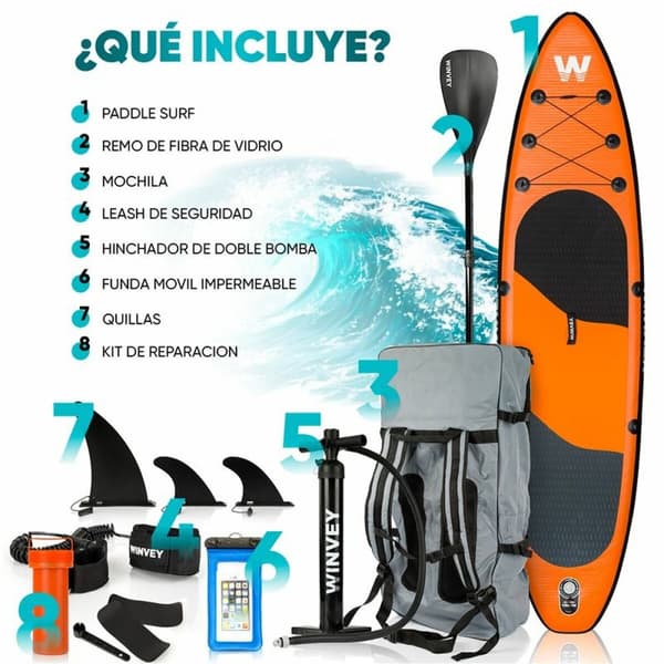 Oppustelige Paddle Surf Board med tilbehør Winvey SUP-O Orange