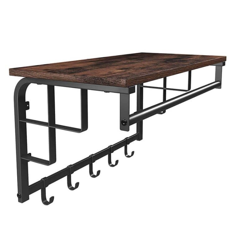 Segenn Ellensväggmonterad coat - Med 5 Krokar - Upphängningsskena och lagring rack - Väggmonterad coat - 66 x 27 x 30 cm (B x H x D)