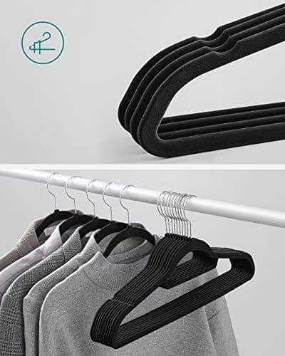 Songmics Velvet Hangers, 20 klädrock hängare, icke-halk, 360 ° svängbar krok, svart