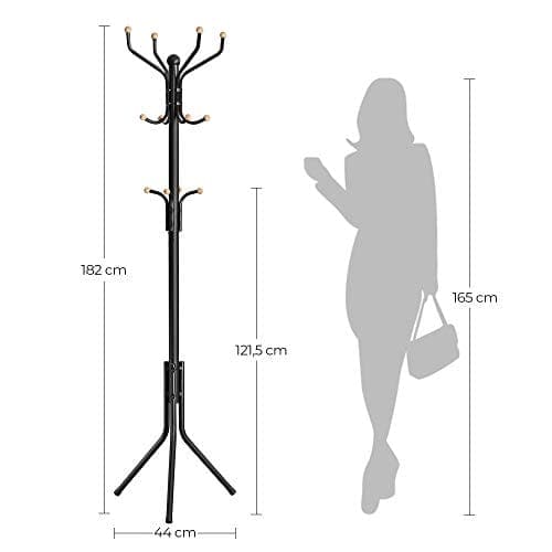 Songics Metal Coat -teline, vaateteline, hattu käsilaukku, 182 cm korkea salissa puu, musta