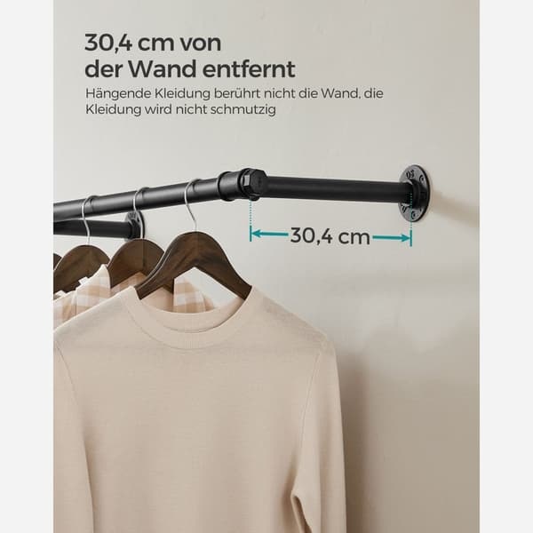 Songmics Vægmonteret tøj Rail Industrial Space Saving 30,4 x 170 x 7 cm sort