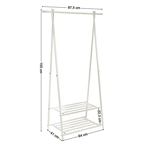 Songmics Coat Rack, Coat Stand, tøjstativ med 2-lags opbevaringshylde til sko og kurve, hvid