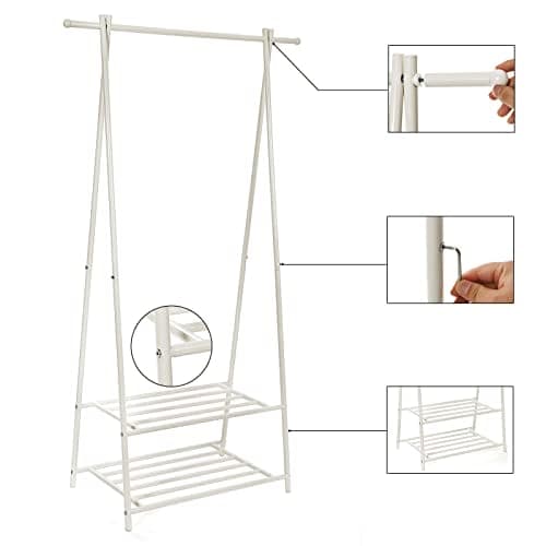 Songmics Coat Rack, Coat Stand, tøjstativ med 2-lags opbevaringshylde til sko og kurve, hvid