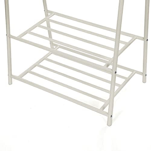 Songmics Coat Rack, Coat Stand, tøjstativ med 2-lags opbevaringshylde til sko og kurve, hvid