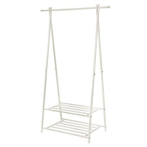 Songmics Coat Rack, Coat Stand, tøjstativ med 2-lags opbevaringshylde til sko og kurve, hvid