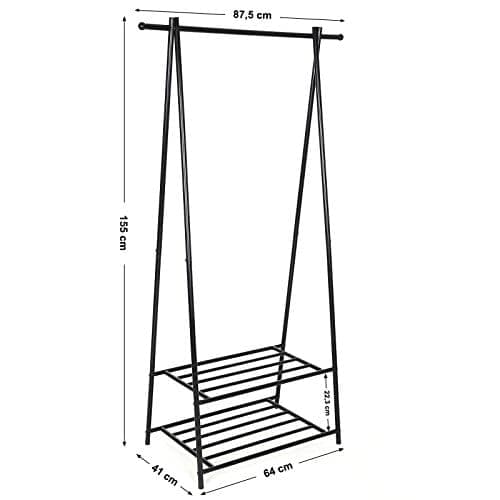 Songmics Coat Rack, Coat Stand, tøjstativ med 2-lags opbevaringshylde til sko og kurve, sort