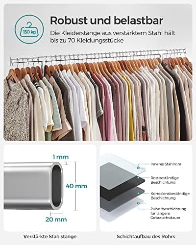 Songmics Heavy Duty Clothes Rail Justerable Metal Chromed Garment Rack, Maksimal kapacitet 130 kg,