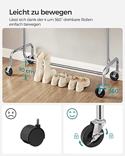 Songmics Heavy Duty Clothes Rail Justerable Metal Chromed Garment Rack, Maksimal kapacitet 130 kg,