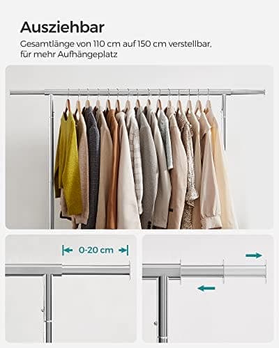 Songmics Heavy Duty Clothes Rail Justerable Metal Chromed Garment Rack, Maksimal kapacitet 130 kg,