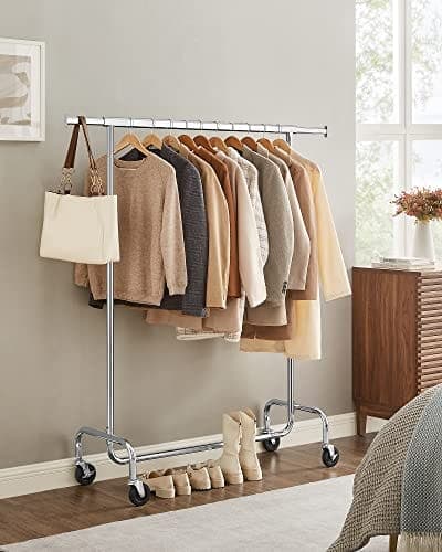 Songmics Heavy Duty Clothes Rail Justerable Metal Chromed Garment Rack, Maksimal kapacitet 130 kg,
