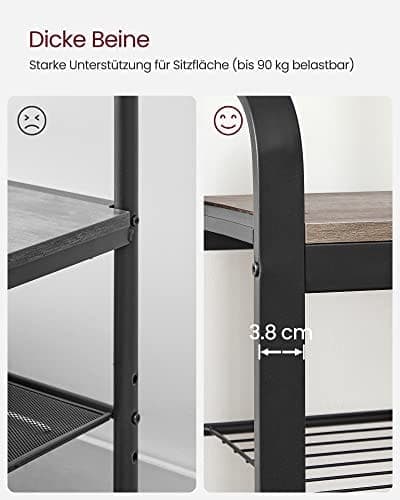 VASAGLE klädhängare, klädstativ med skoförvaringsbänk, 4-i-1-design, greige och svart