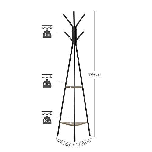 Vasagle Rack Stand, Coat Tree, Hall Tree Fritstående, greige og sort
