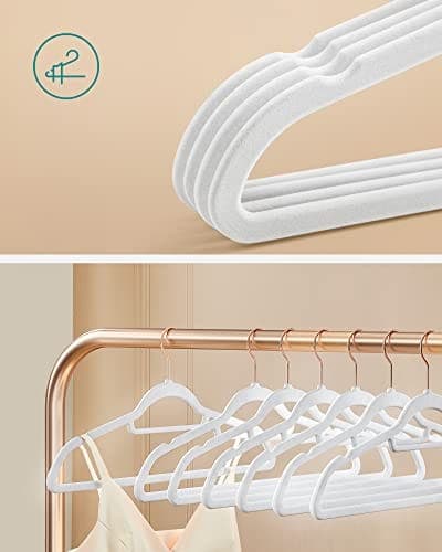 Songmics Velvet Hanger, 30 bøjler til tøj, 0,6 cm tyk, 43,5 cm lang, hvid