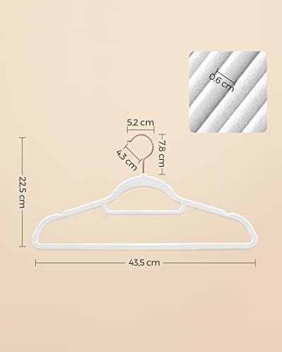 Songmics Velvet Hanger, 30 bøjler til tøj, 0,6 cm tyk, 43,5 cm lang, hvid