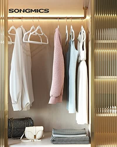 Songmics Velvet Hanger, 30 bøjler til tøj, 0,6 cm tyk, 43,5 cm lang, hvid