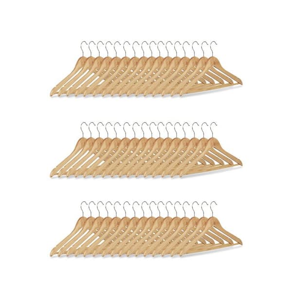 Relaxdays Trähängare set med 48 byxor klänning kjol skjorta 360° vridbar krok HxB: 22,5 x 44,5 cm, naturlig
