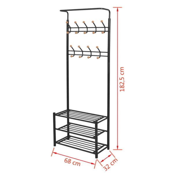 knagerække med skoopbevaring 68 x 32 x 182,5 cm sort