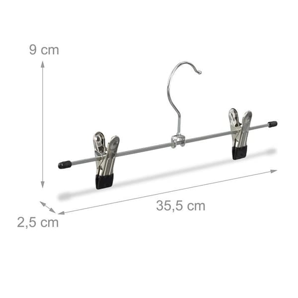 Relaxdays Byxhängare i metall gummiklämmor set med 20 halkfria kjolar HxBxD: 9 x 35,5 x 2,5 cm, silver/svart