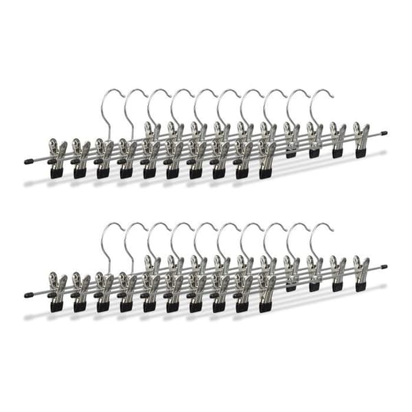 Relaxdays Byxhängare i metall gummiklämmor set med 20 halkfria kjolar HxBxD: 9 x 35,5 x 2,5 cm, silver/svart