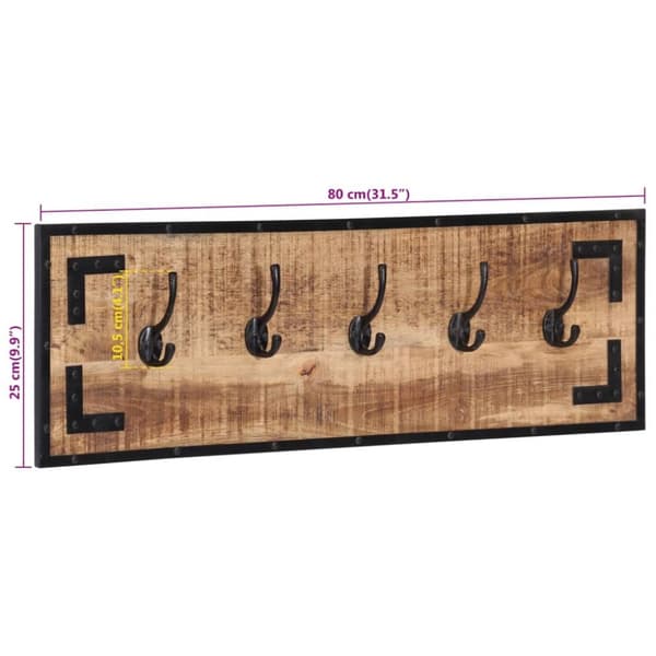 knagerækker 2 stk. 80x8x25 cm massivt ru mangotræ
