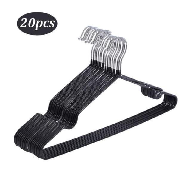 Paket med 20 metallgalgar - halkfria galgar med PVC-beläggning 40cm (svart)