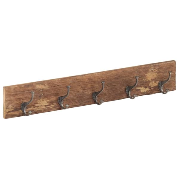 knagerække med 5 knager 100x2,5x15 cm massivt genbrugstræ