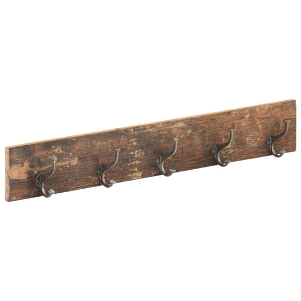 knagerække med 5 knager 100x2,5x15 cm massivt genbrugstræ