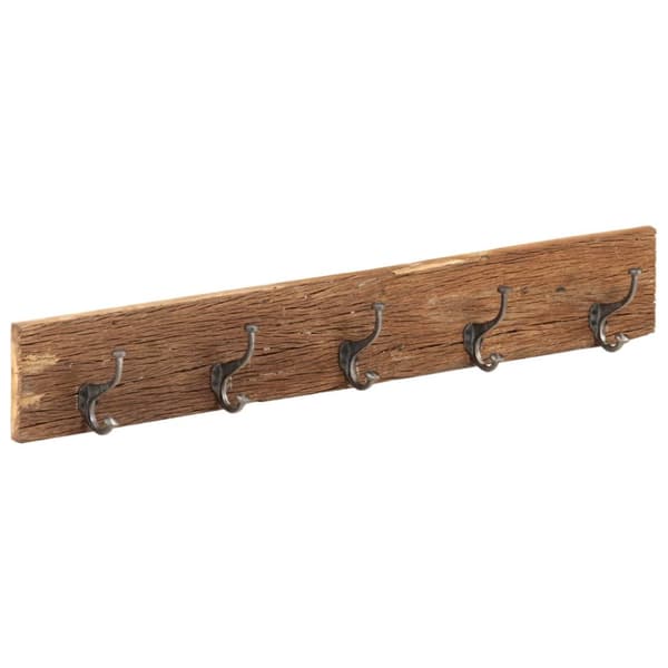 knagerække med 5 knager 100x2,5x15 cm massivt genbrugstræ