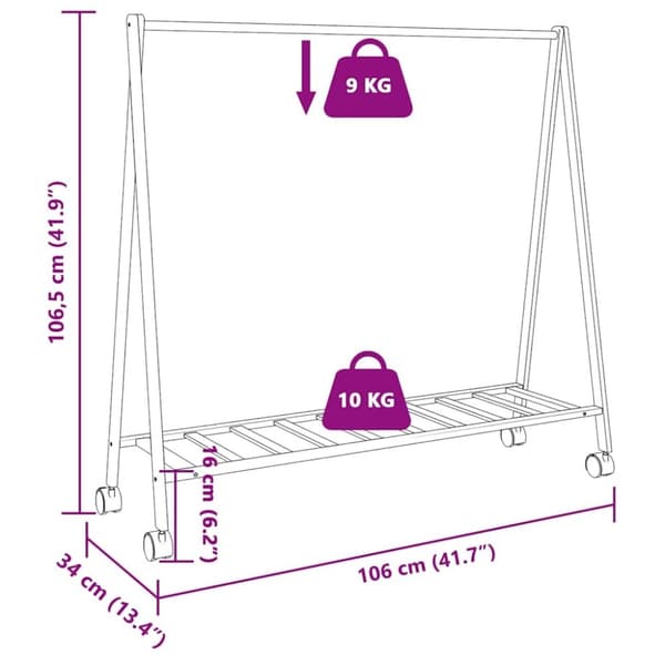 vidaXL Klesstativ med hyller og hjul 106x34x106,5 cm bambus