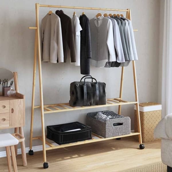 vidaXL Vaateteline hyllyillä ja pyörillä 132x45,5x155,5 cm bambu