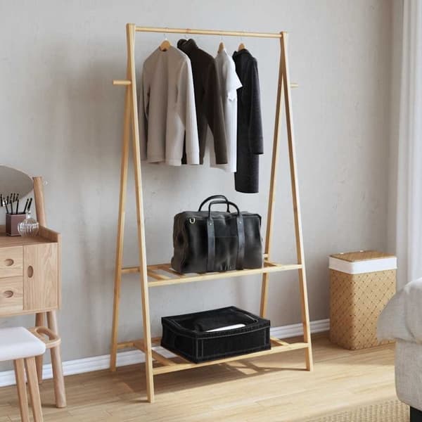 vidaXL Klädställ med hyllor 96x45,5x150,5 cm bambu