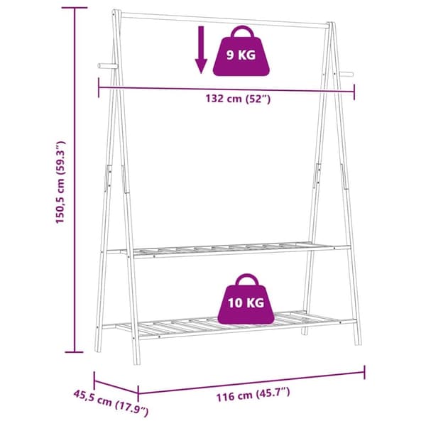 vidaXL Klesstativ med hyller 132x45,5x150,5 cm bambus