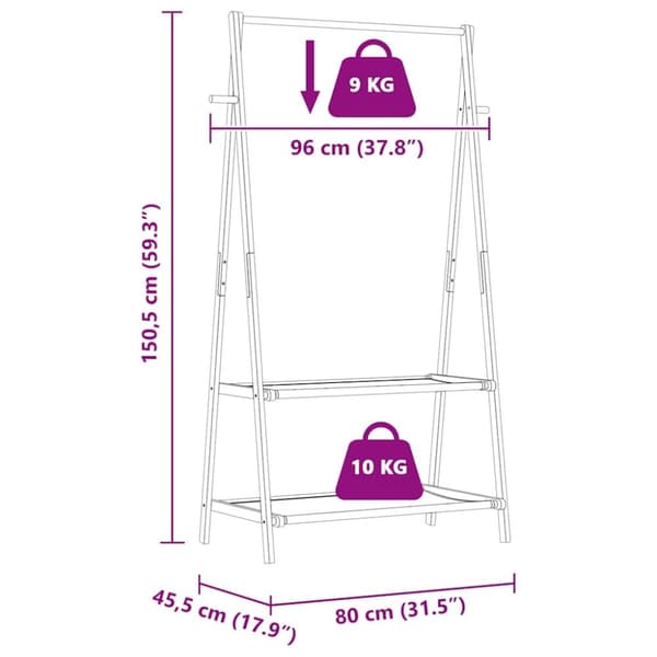 vidaXL Klesstativ med hyller 96x45,5x150,5 cm bambus