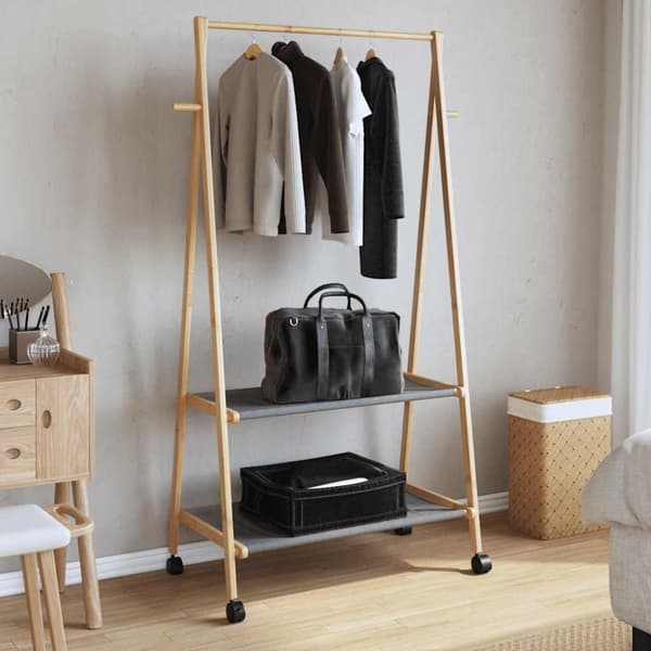 vidaXL Vaateteline hyllyillä ja pyörillä 96x45,5x155,5 cm bambu