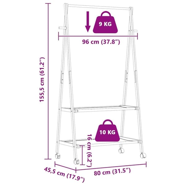 vidaXL Vaateteline hyllyillä ja pyörillä 96x45,5x155,5 cm bambu