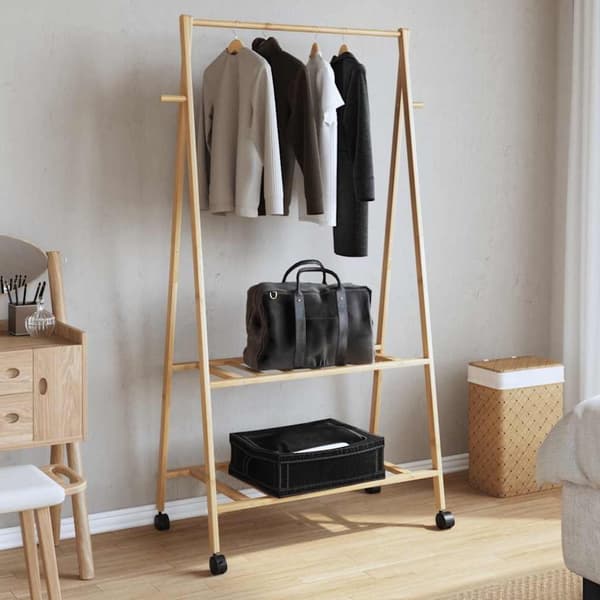 vidaXL Vaateteline hyllyillä ja pyörillä 96x45,5x155,5 cm bambu